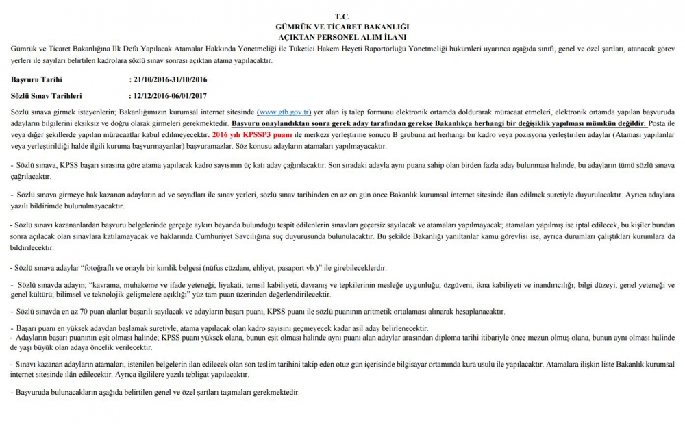 Gümrük ve Ticaret Bakanlığı Bünyesinde Çalışacak Personel Alımı Yapacak 3