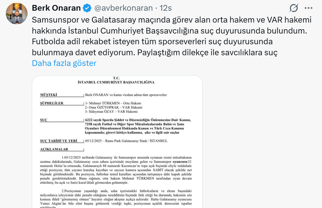 Galatasaray-Samsunspor Maçı Hakemleri İçin Suç Duyurusu: Adil Rekabet Çağrısı!