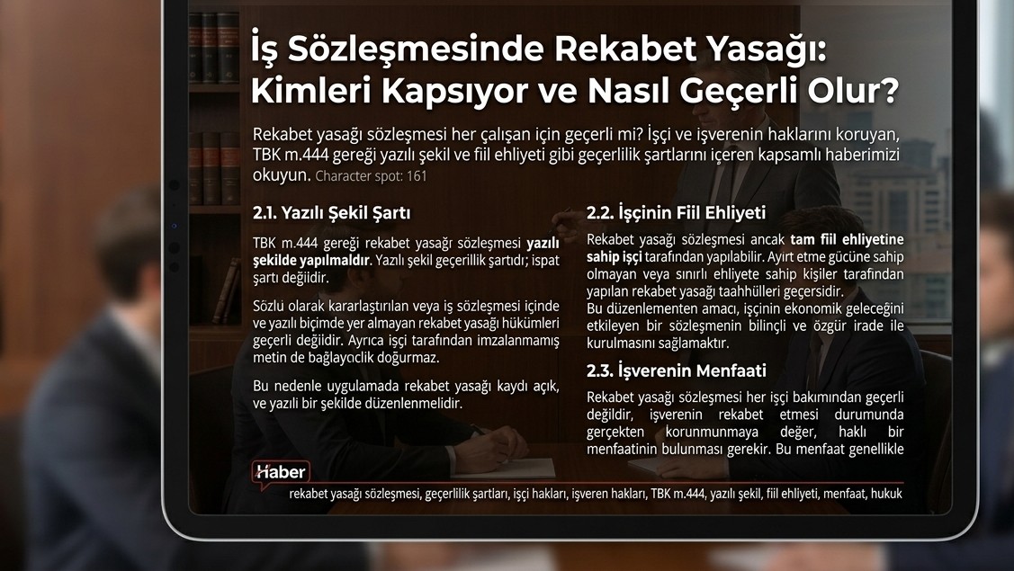 İş Hukukunda Rekabet Yasağı Sözleşmesi Geçerlilik Şartları Nelerdir?