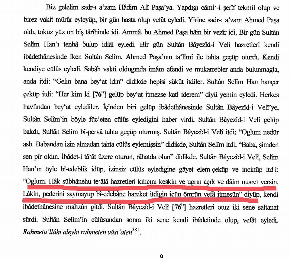 YAVUZ SULTAN SELİM'E BABASI İKİNCİ BAYEZİD "KILICIN KESKİN OLSUN AMA ÖMRÜN KISA OLSUN" DİYE BEDDUA ETTİ Mİ?